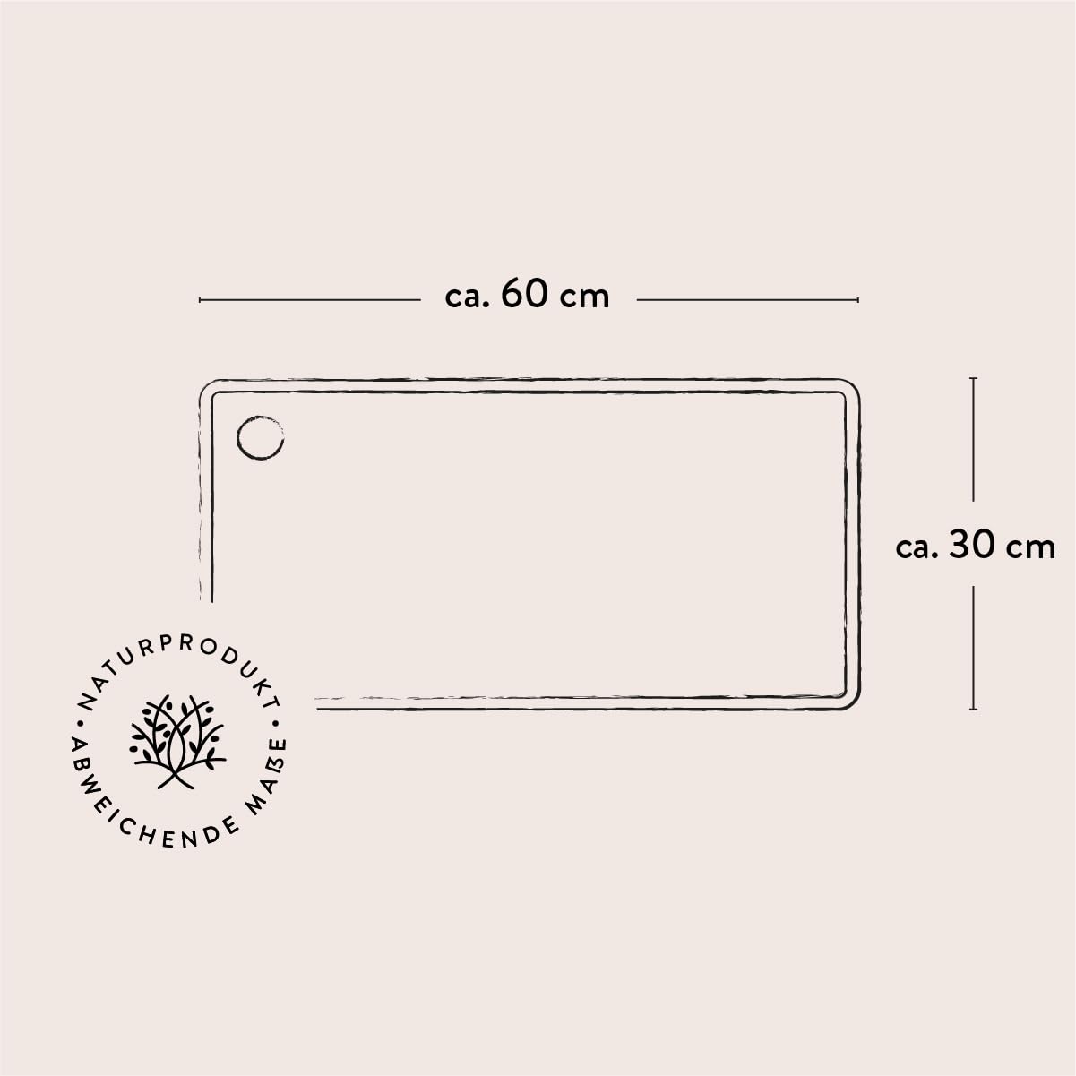 DAS OLIVENHOLZBRETT® Schneidebrett oder Servierbrett mit abgerundeten Ecken und Loch 60cm x30cm x2,5cm