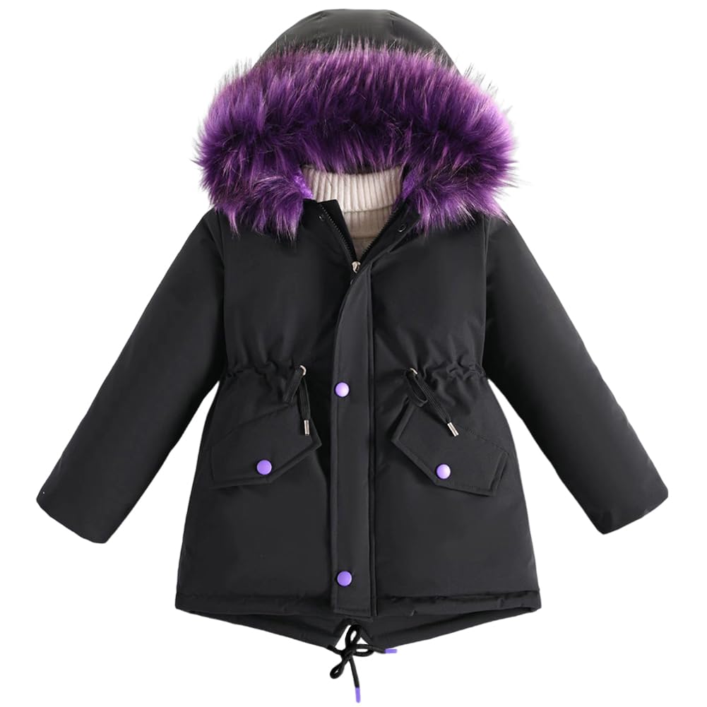 LCIGIA Enfant Fille Manteau d'hiver Fourrure Veste à Capuche Avec Cordon De Serrage Outdoor Jacket Avec Doublure Chaude Doudoune
