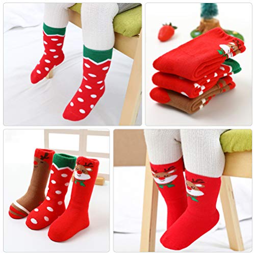 KESYOO 3 Pares de Meias de Natal para BebÃªs Feriado Quente AlgodÃ£o Engrossar Inverno Acolhedor Mei