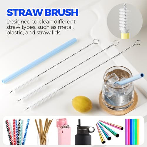 Image of Holikme 6 Pack 4 in 1 Cup Lid Cleaning Brush 3 Straws Bottle Brush,Blue | 4 in 1 Cup Lid Cleaning Brush Multifunctional Bottle Brush, Silicone Cup Lid Gap Cleaner, Bristle Crevice Cleaning Brush