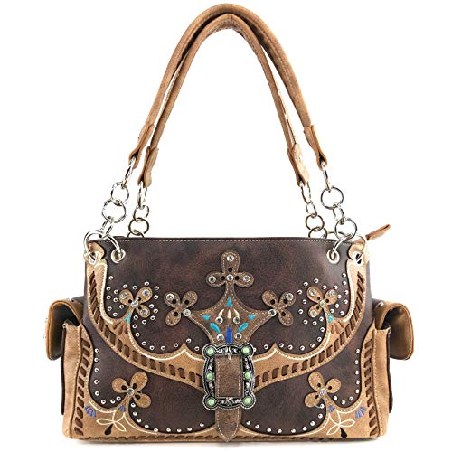 Zelris Western Moccasin Flower Buckle Women Conceal Carry Shoulder Handbag (Classic Brown)