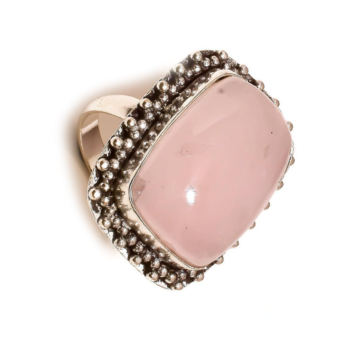jewels houseRose Quartz Cabochon Rectangle Gemstone Handmade Statement Adjustable Ring US-8