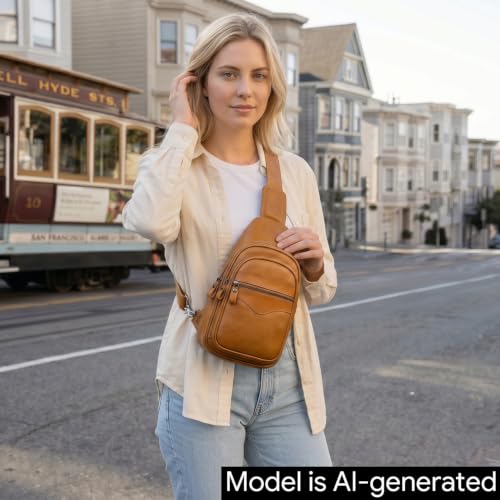 Image of Genuine Leather Sling Bag for Men and Women Crossbody Shoulder Bag Sling Backpack Chest Purse Carry on Casual Daypack | Genuine Leather