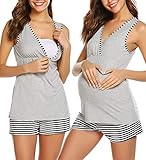 UNibelle Pyjama Damen Kurz Schlafanzug für Schwangere Umstandspyjama Ärmellos Stillpyjama Entbindung Hausanzug, Hellgrau, S