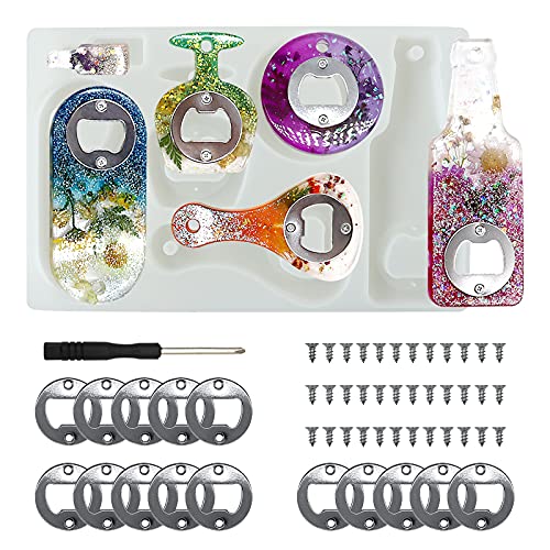 Bottle Opener Resin Molds Lovppy Beer Opener Silicone Molds Epoxy Resin Casting Molds Beer Spanner Kit with Screwdriver and Patch DIY Jewelry Craft Mold for Bottle Opener Keychain Wine Corkscrew
