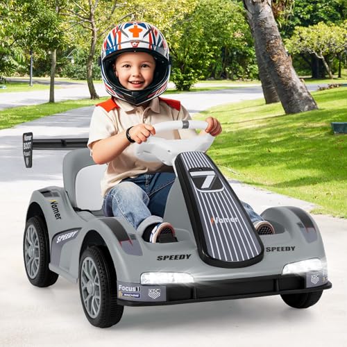 OLAKIDS Electric Go Kart for Kids, 6V Battery Powered Drift Kart with Remote Control, Power Display, Bluetooth, Story, Music, 3-Point Safety Belt, Crazy Cart for Boys Girls Aged 3+ (Gray) - image 2