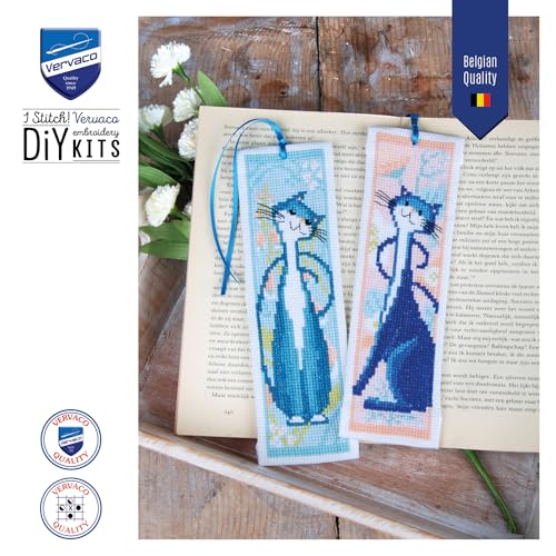 Image of Vervaco Bookmark Counted Cross Stitch kit Flower Cats Set of 3, 6x20cm, DIY