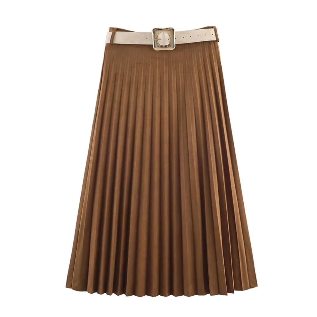 Eleganti con Cintura, gonne Lunghe per Donna, Midi plissettate, con Senso di Pendenza, gonne dal Temperamento Midi Femminile