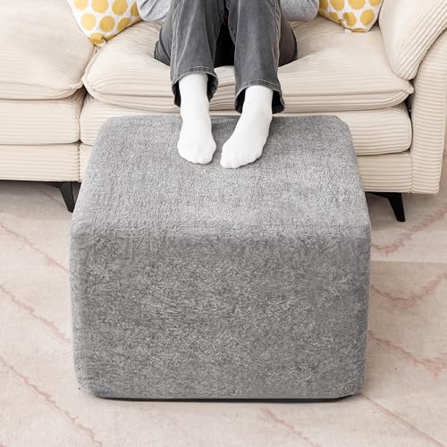 PoteSoar 23.6 Square Pouf Boneless Ottoman Foot Rest with High-Rebound Solid One-Piece Foam and Removable Washable Cover for Living Room Gaming Movie Watching - Grey
