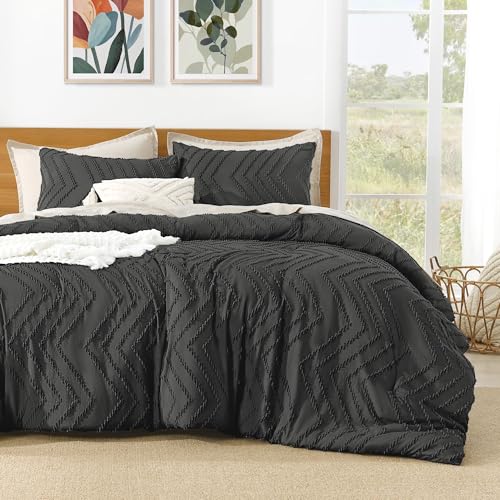 Image of Litanika 3 Pcs Dark Grey Boho Oversized Super King Plus Comforter Set