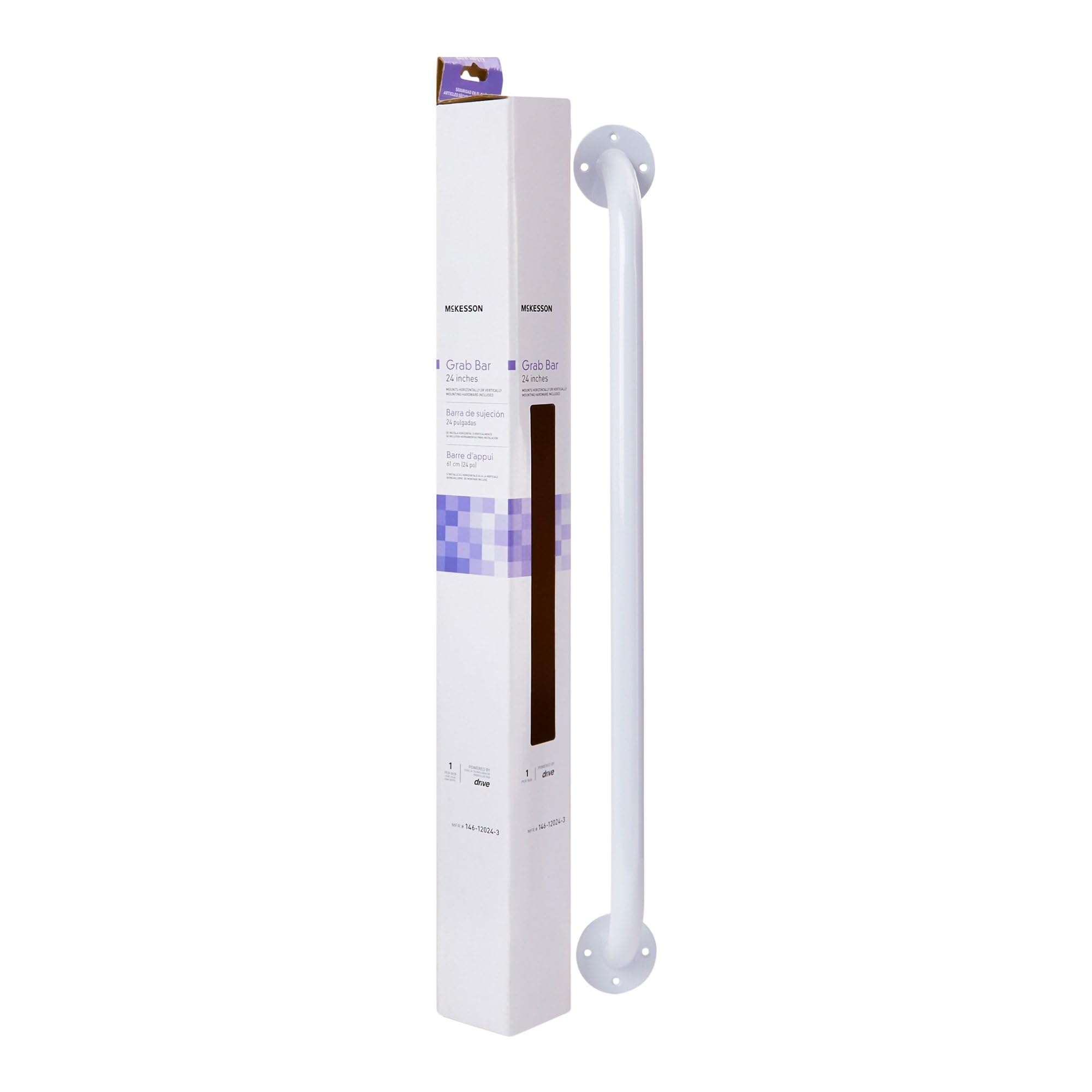 McKesson Grab Bar, Wall Mount, Steel, Bathroom, Shower Aid, White Power Coated, 24 in, 3 Count