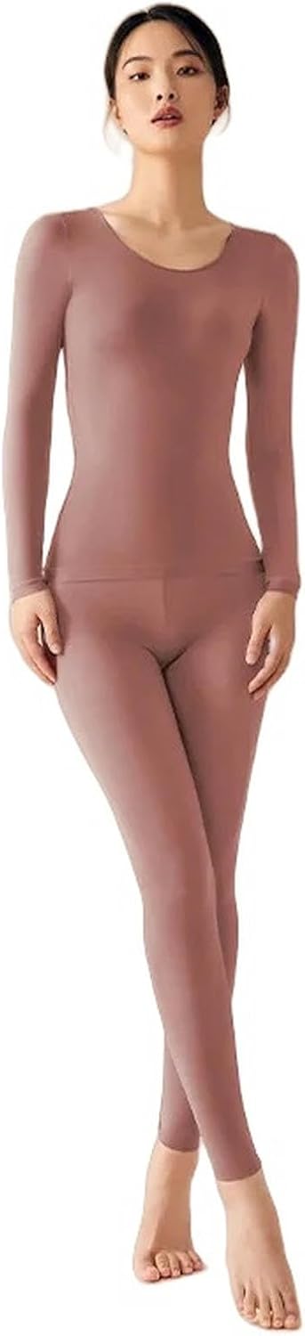 2Pcs Set Women Thermal Underwear Long Sleeves Bottoming Shirt Pullover Elastic Ladies Thermal Suits