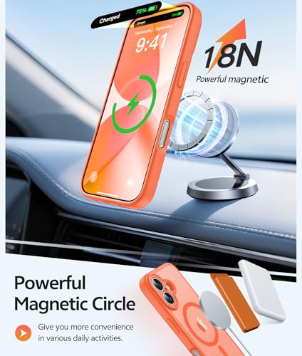 Image of FNTCASE for iPhone 17 Case: [Compatible with Magsafe] Translucent Matte Cases with [Full Camera Protection] [Screen Protector] Military Grade Shockproof Protective Phone Cover - Orange