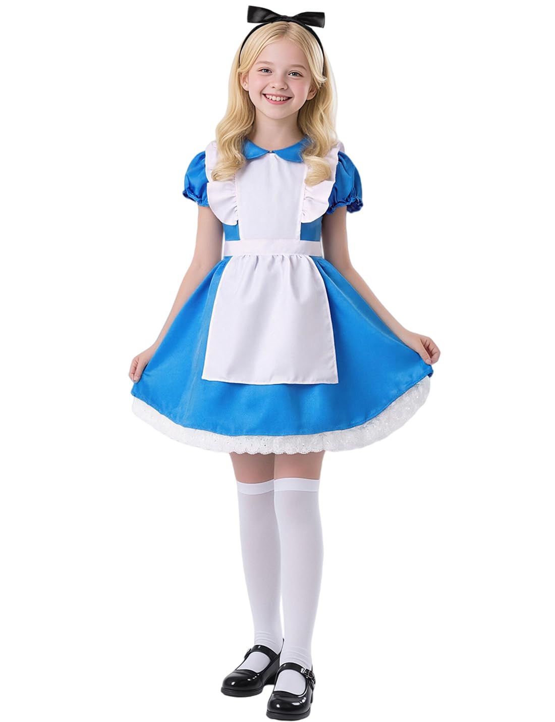 KFVZIU Kids Blue Dress Costume for 3-14 Years Girls Halloween Princess Costumes with Socks Hairband