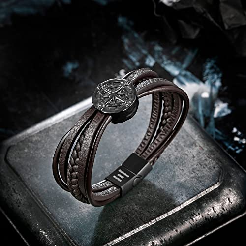 Pulsera de cuero y acero para hombre con brújula miniatura 5