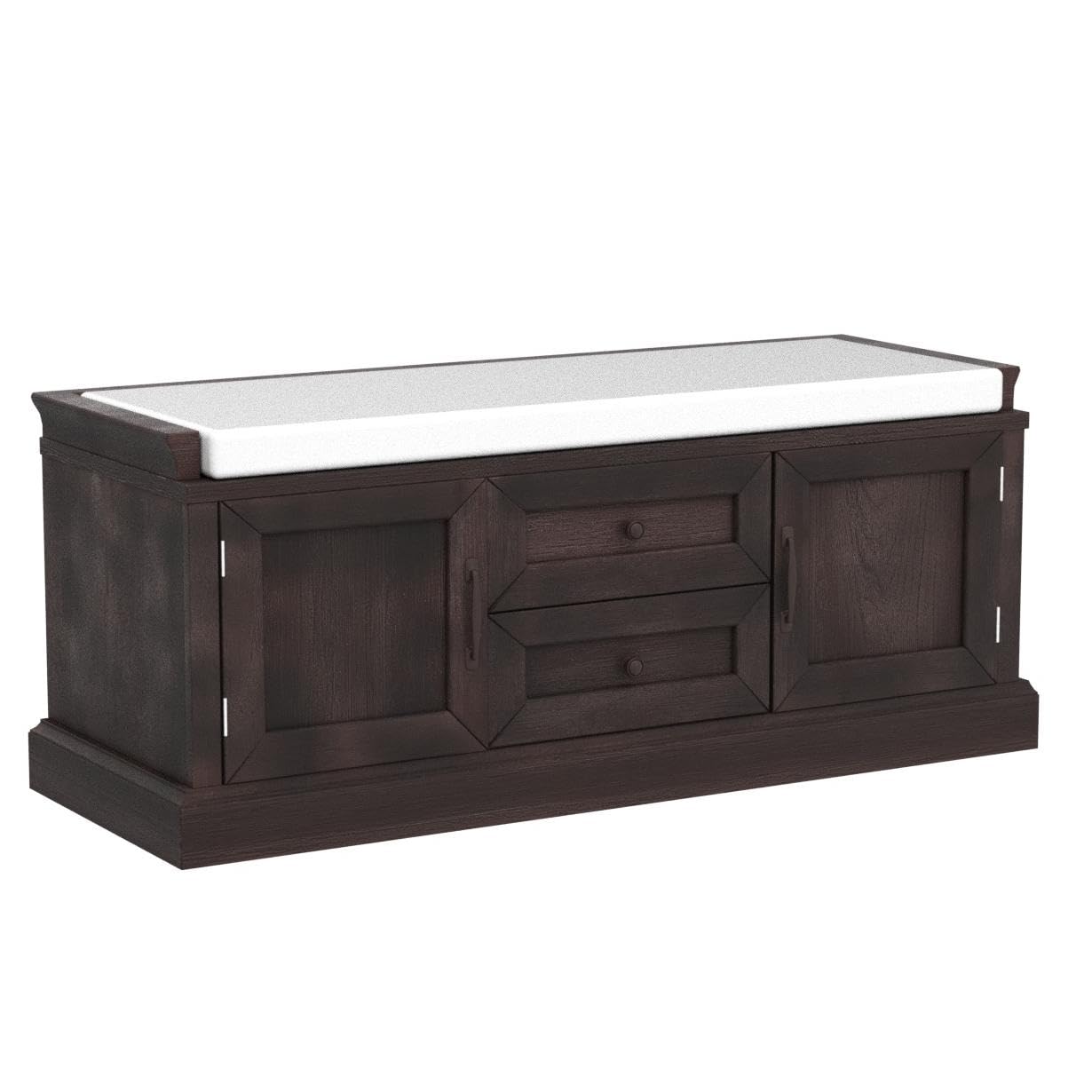 Merax Classic Wood Entryway Bench with Drawers and Seat Cushion for Hallway Front Door Espresso