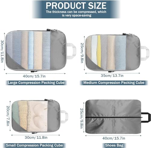 Image of House of Quirk Polyester Compression Packing Cubes for Travel, 4 Set Organizer Compressible Essentials (Beige)