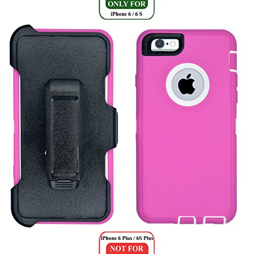 Iphone 6 / 6S Cover | 2-In-1 Screen Protector & Holster Case | Full Body Military Grade Edge-To-Edge Protection With Carrying Belt Clip | Drop Proof Shockproof Dustproof | Pink / White #TOP1