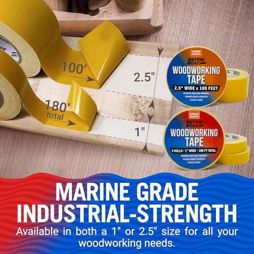 Image of Woodworking Double Sided Tape 1 in x 180Ft, CNC and Router Template Tape | Heavy Duty Removable No Residue, Marine Grade, Better Boat