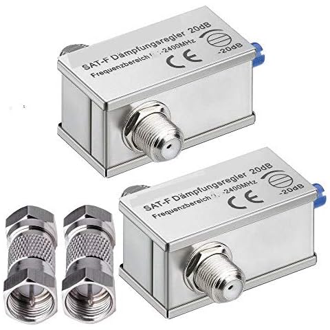 2 Stück SAT Dämpfungsregler/Dämpfungsglied 0-20 dB; regelbar; mit Aufdreh-Adapter für Anschluss ohne Zwischenkabel Cover