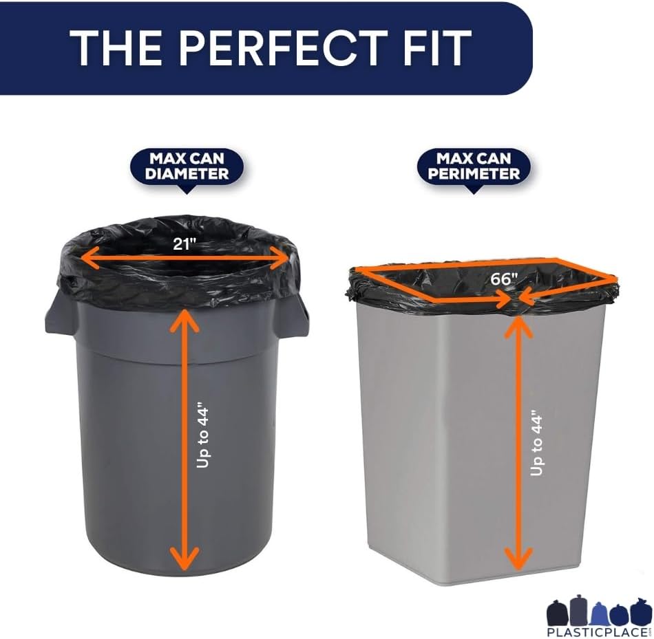 Plasticplace Contractor Trash Bags 42 Gallon │ 6.0 Mil │ Black Heavy Duty Garbage Bag │ 33” x 48” (25 Count)