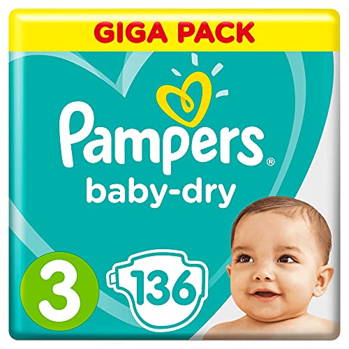 Pampers Baby Dry taille 3, 6-10 kg, Mega Plus Pack, 136 pièces