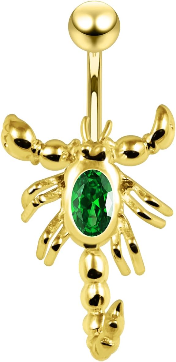 Gold Plated Movable Scorpion Design 925 Sterling Silver with Stainless Steel Belly Ring - Belly Button jewelry - Navel jewelry