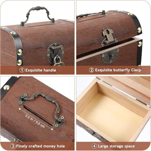 PAIKIUU Schatztruhe mit Schloss 14,5 * 10 * 9,5 cm Vintage Holz Mini Schatztruhe Kleine Aufbewahrungsbox Kinder für Schmuck Geschenk Geburtstag Hochzeit Home Decor