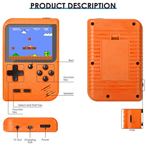 Handheld Game Console, Retro Mini Game Player with 500 Classic FC Games, 3.0 Inch Screen 800mAh Rechargeable Battery Portable Game Console Support TV Connection & Two Players for Kids Adults (Orange)