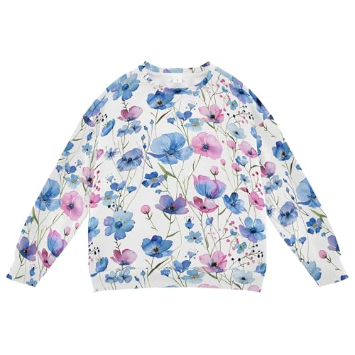 JUNZAN Cute Summer Pink Blue Flowers Big Girls Hoodie Sweatshirt Long Sleeve Hoodies for Girls Camping 4T