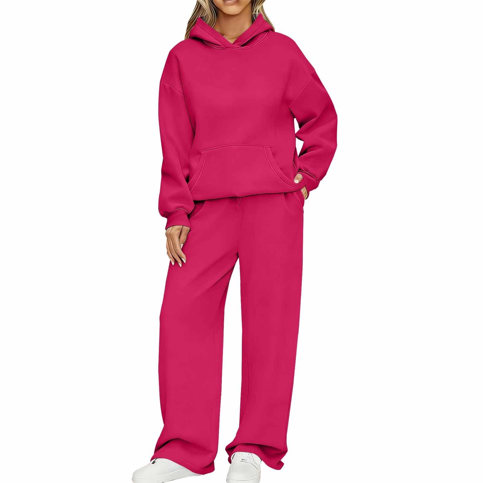 Survêtement pour femme - Baggy - Survêtement pour femme - Grandes tailles | Survêtement 2 pièces avec poche kangourou, sweat à capuche uni avec pantalon de jogging, coupe régulière