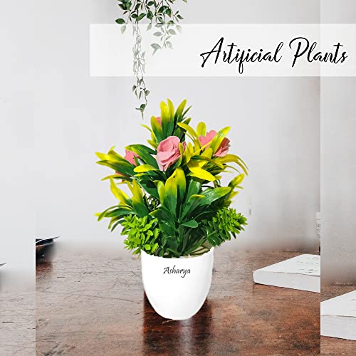 Image of Artificial Indoor Plant with Decorative Pot (7 Inch), Home Decor Items for Your Aesthetic Decor Like Living Room, Bedroom, Balcony and Party Decor (Red Pink Blue )