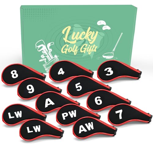 Fundas para cabeza de hierro de golf de neopreno con cremallera, 12 unidades, ligeras, fundas para cabeza de hierro de golf para todas las marcas de Iron Club (rojo)