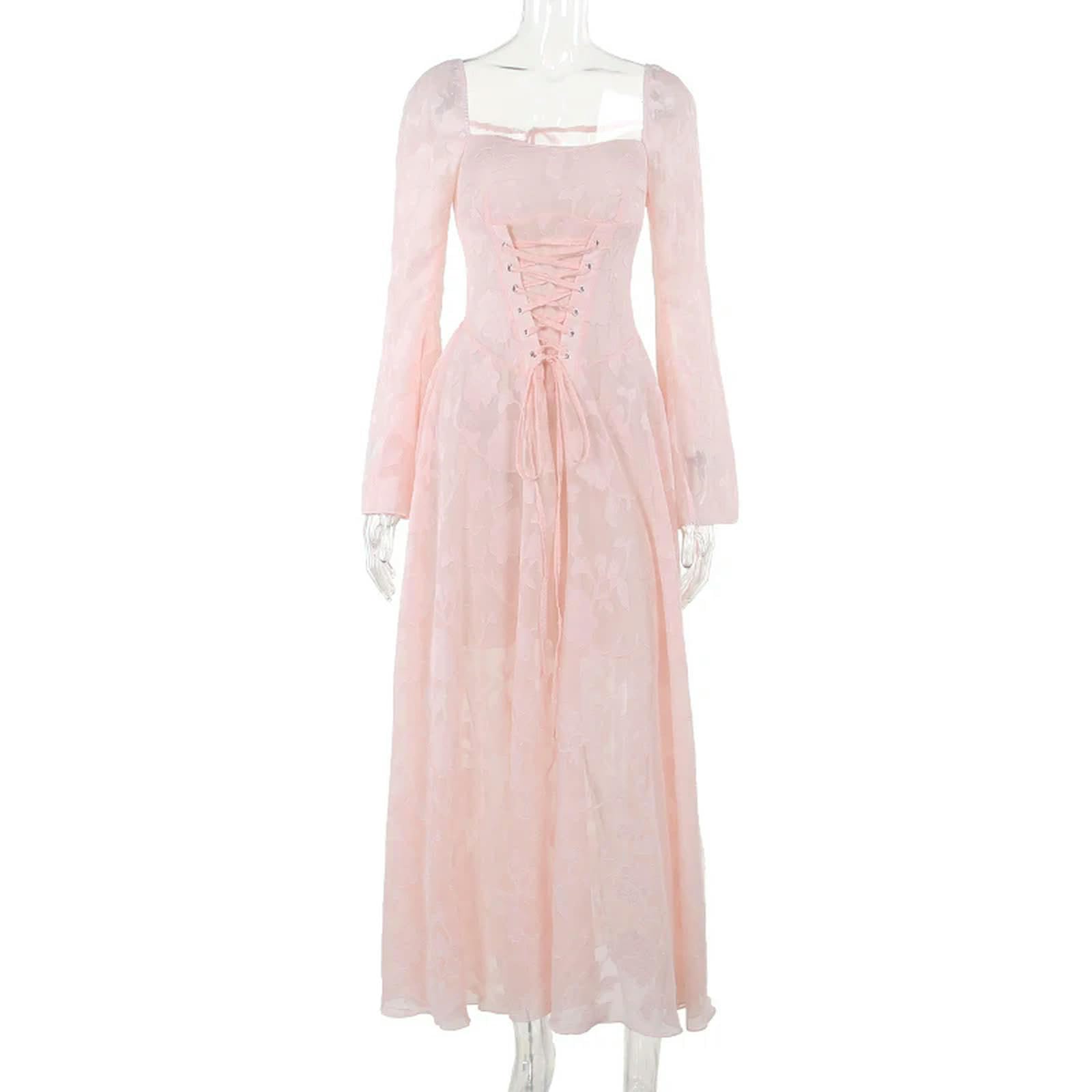 Vestido Elegante de Moda para Damas, con Escote en V, Manga Acampanada y Escote en V, Color Rosa, Talla S