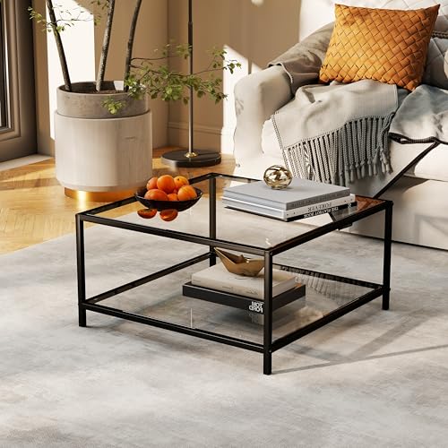 El Mejor Listado de Mesas de cóctel Top 10. 44 FurnitureR Mesa de Centro Cuadrada, Mesa de Cóctel con Tapa de Cristal Templado, Fuerte Estructura de Metal Negro, Mesa Auxiliar para El Hogar, La Oficina Y La Sala de Recepción...