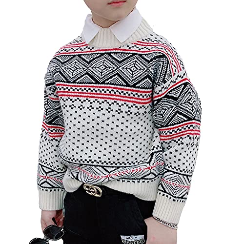 Boys Girls Knit Sweater,Cute Long Sleeve Blouse top,Crewneck,Cable Knit Sweater Fall and Winter Clothe,Warm Kids Sweater Cashmere,Cotton Knit Sweater,3-10t Kid White