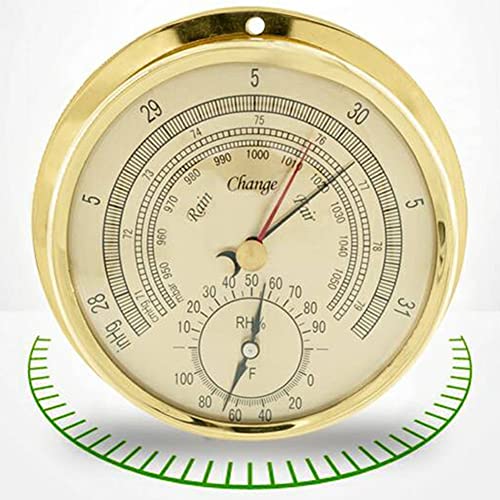 Barómetro de caja de latón de alta precisión, temperatura 3 en 1, humedad y presión de aire, barómetro de 5,9 pulgadas que no requiere batería, para navegación, aviación, montañismo, barcos, hogar