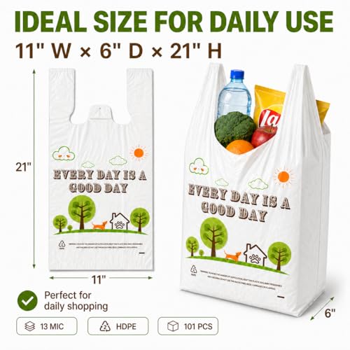 Image of YoYoRain White Thank you T shirt bag, Grocery shopping bag Reusable and Disposable Supermarket Bag 11''x6''x21'' 101PCS