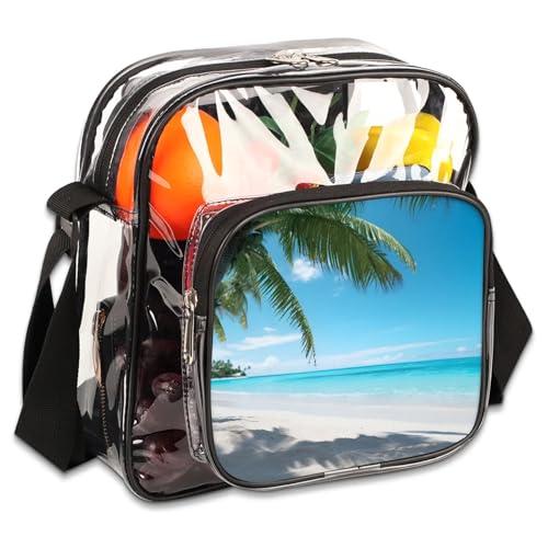Clear Crossbody Bag Stadium Approved Beach Seaside Transparent Bag for Festivals, Sports Events, Concerts,Beach Bag for Women Men Clear Purse with Front Pocket Messenger Bag with Adjustable Strap