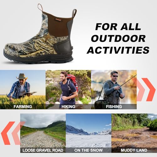 Showave Men's Rain Boots Waterproof Excursion Rubber Boots Insulated Mud Booties for Trekking Gardening Farming Camping Fishing and Chore Work4