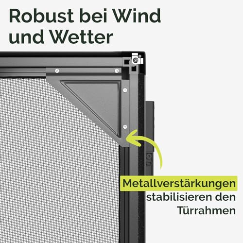 Nematek Insektenschutz Tür Teleskoprahmen - schmale Fliegengitter Tür mit Rahmen für Balkon & Terrasse - 100 x 210 cm teleskopierbare Fliegengitter Tür in anthrazit - Montage erfolgt ohne Zusägen