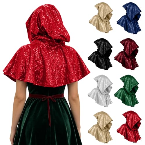 Unisex Sequined Hooded Capelet Sparkle Short Cloak Shawl Halloween Witch Vampire Christmas Carnival Costume Accessory for Adults - image 1