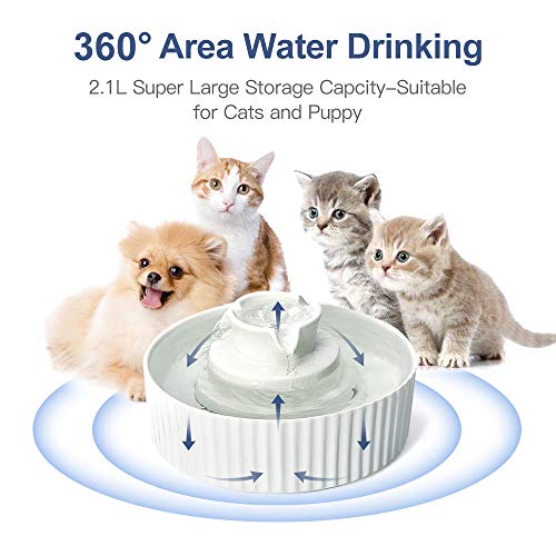 Image of Cepheus Pet Drinking Fountain-2.1L /71oz Ceramic Cat Water Fountain-Automatic Ceramic Water Fountain for Cats and Dogs with with Ultra-Quiet Pump(White)