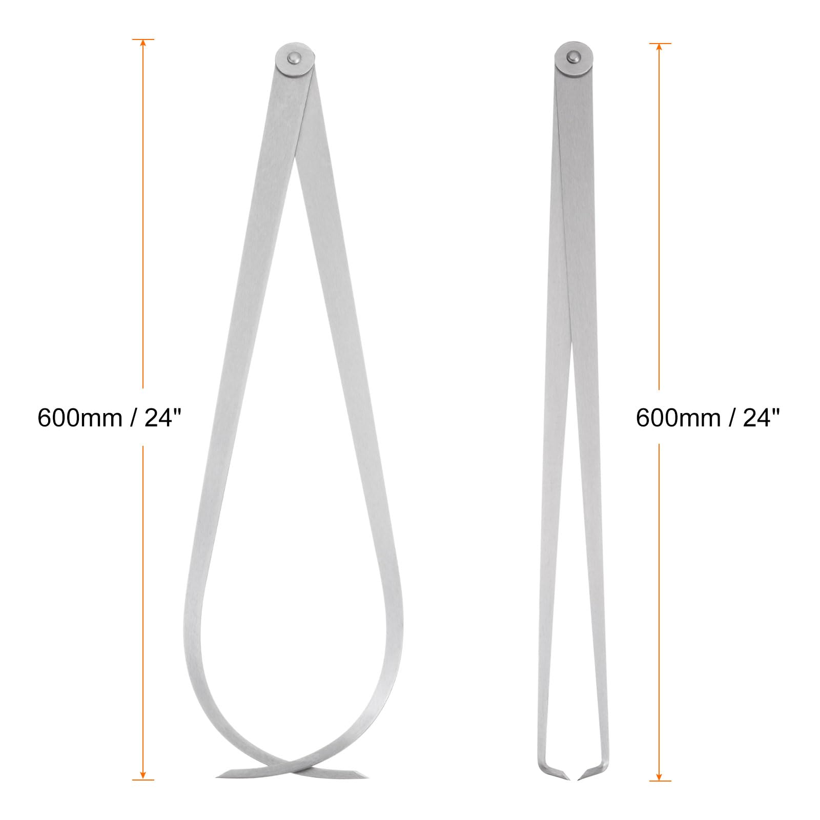 QUARKZMAN 2 Pezzi Calibro Fisso Interno/Esterno 600mm 24 Pollici Acciaio Per Utensili Giunto A Frizione Fisso Strumento Di Misurazione Interna Per Intagli Modellazione Scultura Argento