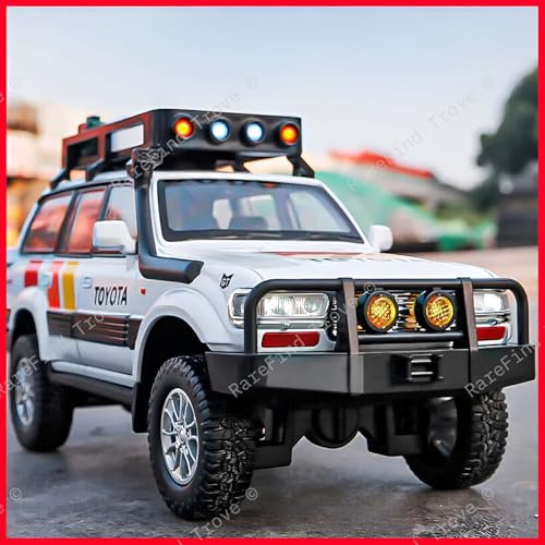 Image of Toyota Land Cruiser LC80 1:24 Diecast Metal Car - Openable Doors, Sound&Light, Pull Back Action,Collectible Toy Car for Kids - Durable & Realistic Model Collectors White