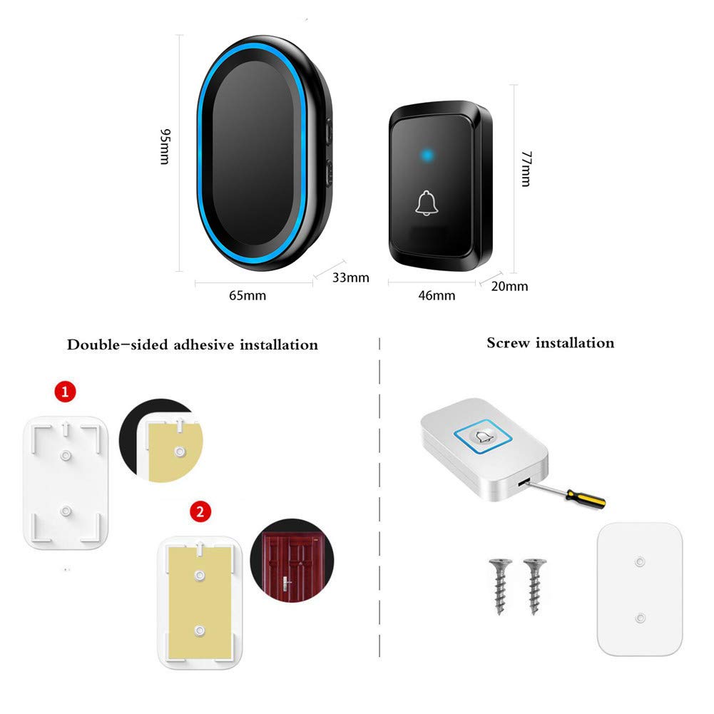Timbre inalámbrico, 1 pulsador y 3 receptores, Impermeable, con Enchufe de Pared, función de Memoria de Apagado, Flash LED, Alcance de 300 m, 58 Tonos de Llamada, 4 Niveles de Volumen,
