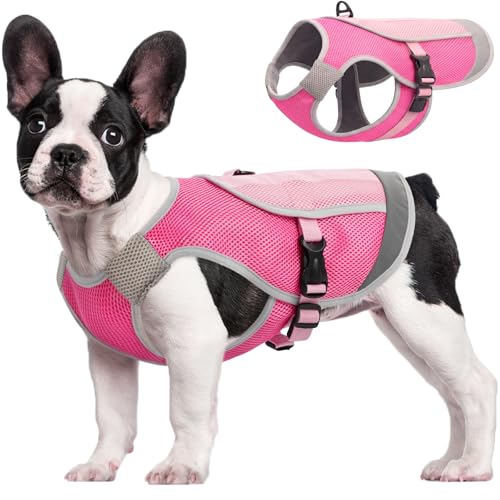 Kuoser Dog Cooling Vest for Dogs, Lightweight Dog Cooling Harness Shirt with Reflective Stripe, Breathable Mesh Cooler Jacket Pet Cool Vest for Small Medium Large Dogs Summer Hot Weather, Pink M