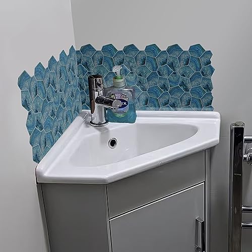 Image of WallDesign Blue Acrylic Shell Tile Sticker - 4ft x 9.75 inch Durable Surface Decoration Film for Kitchen, Cabinet, Table, Furniture, Wall, Bathroom, Door, Refurbishment