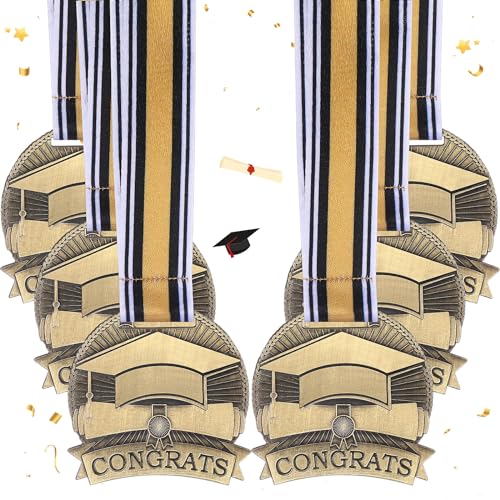 Equsion 6 Pcs Graduation Medals Class of 2024 Kindergarten Preschool Graduation Awards with Neck Ribbon Soccer Basketball Football Trophy End of School Year Gifts Bulk for Kids Graduation Party Favors