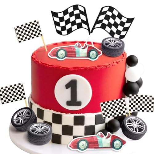coche carreras rojo decoracion pastel auto figura pastel bandera cuadros dos rapido crecer fiesta cumple decoracion veloz uno tres necesitan cuatro velocidad decoraciones cumpleanos